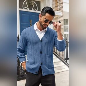 St. John's Bay Men's Classic V Neck Kit  Cardigan Cotton Blend Size Medium